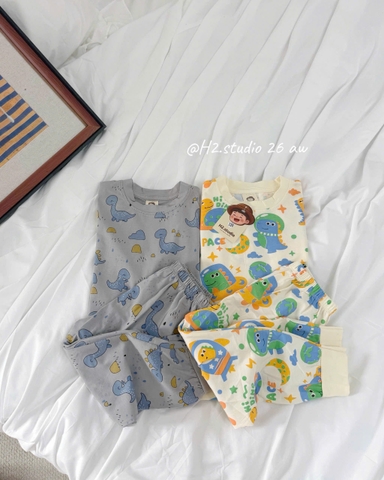 BT1022-combo 2 bộ cotton dài tay KHỦNG LONG VŨ TRỤ trẻ em