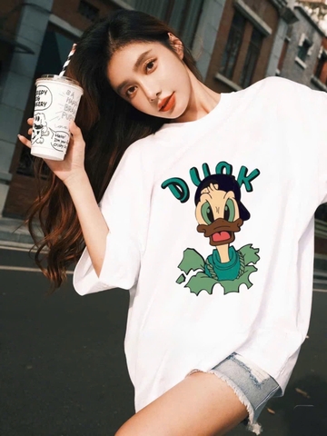 A244-Áo thun suông Vịt Donal 2 màu trắng hồng