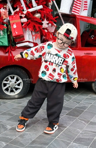 Bt744- bộ nỉ bông Marvel chữ ngực nhiều màu mix quần đen