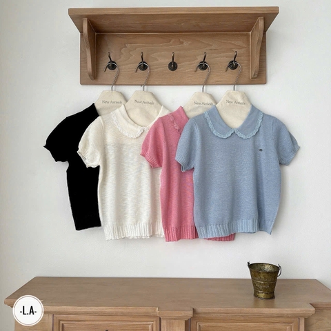 A347- Áo len Mongtoghi viền ren 4 màu tag kim loại