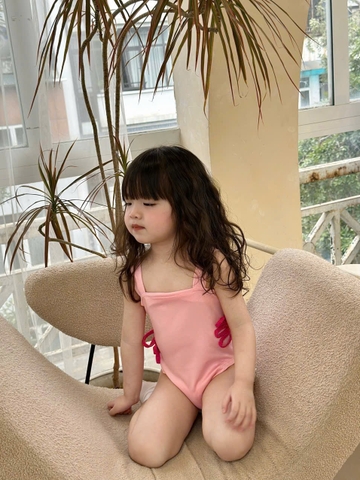 BT302- Bộ bơi babies hai dây màu hồng bé gái liền mảnh