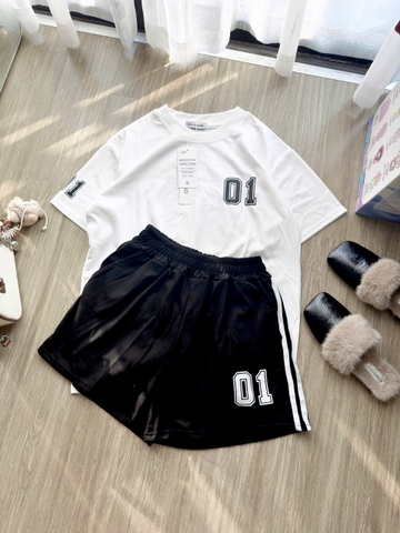 Set872-Set áo thun trắng 01 phối quần short đen