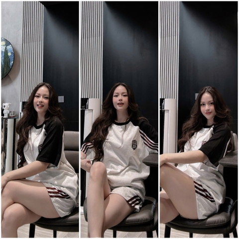 SET916-Bộ thun cộc xám đen phối viền ADD