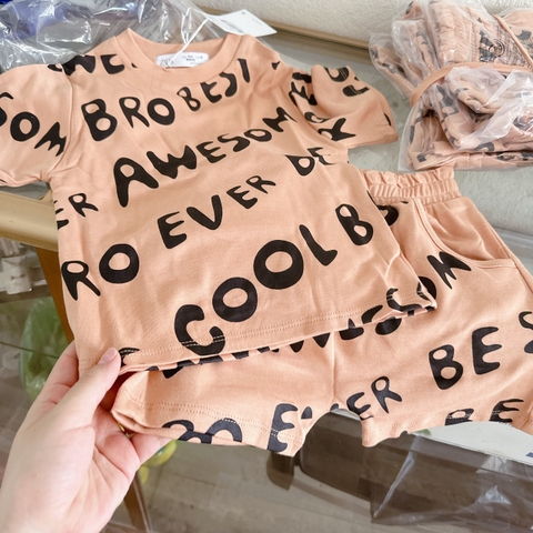 Bộ cotton nâu chữ COOL Trẻ em VNXK