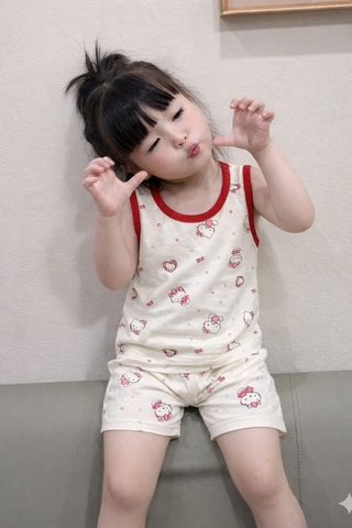 Bt913-Combo 2 bo cotton 2 dây bé gái  viền bèo