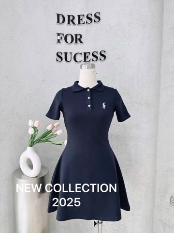 DAM141-VÁY POLO THÊU NGỰC DÁNG NGẮN MÀU XANH THAN