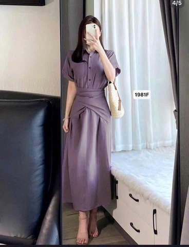 DAM117-Đầm midi nữ dáng dài buộc eo 2 màu xanh tím