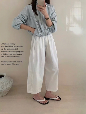 SET1026- Set áo cotton CÚN NÂU mix quần suông kẻ