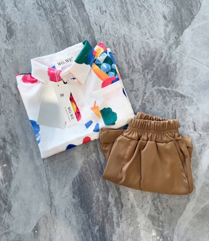 BT480- Bộ sơ mi đũi CAM Xanh mix quần kaki bé trai