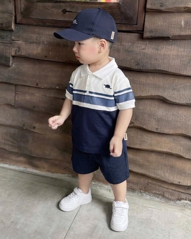 BT991- Bộ áo polo xanh than phối trắng cho bé trai TẶNG KÈM MŨ