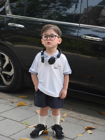 BT853-Bộ áo polo trắng phối quần short thêu ngựa cho bé 9-26kg