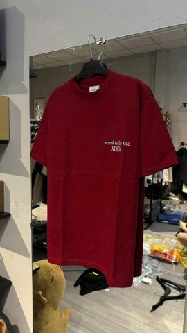 A176-Áo thun đỏ ALDV size MẸ/CON chữ in dáng suông loại đẹp