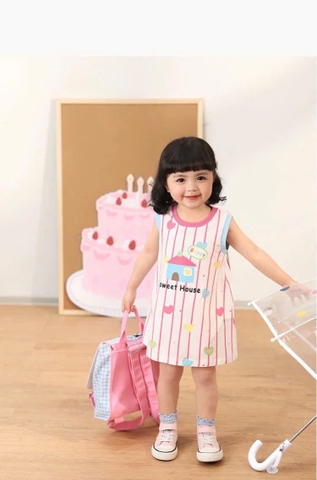 Cb354- Combo 3 đầm balo  danng suong bé gái hoạ tiết chất cotton