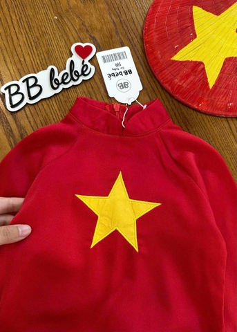 Bt576- Bộ áo dài đỏ sao bé gái chất lụa ( giá kèm quần)