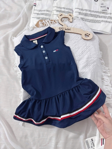 CB240- Combo 2 đầm polo TÔM MÌ chân xoè bé gái trắng- xanh