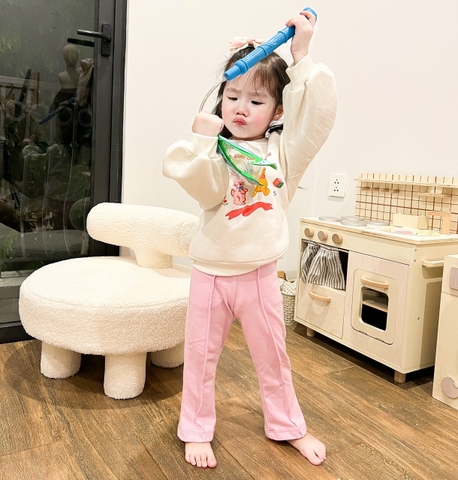 BN060-Bộ nỉ quần loe hồng SOME CUTE trẻ em VNXK