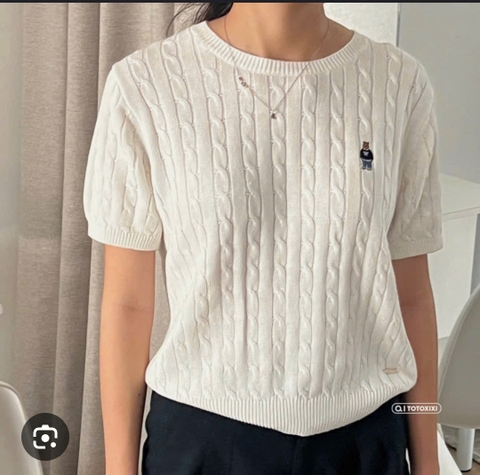 A479- Áo len dệt kim cộc tay cổ tròn thêu gấu hàng nhà máy đủ tem Nội dung 3