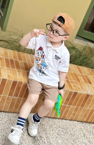 BT504- Bộ polo cotton cứu hộ mix quần ghi nhạt kaki chun