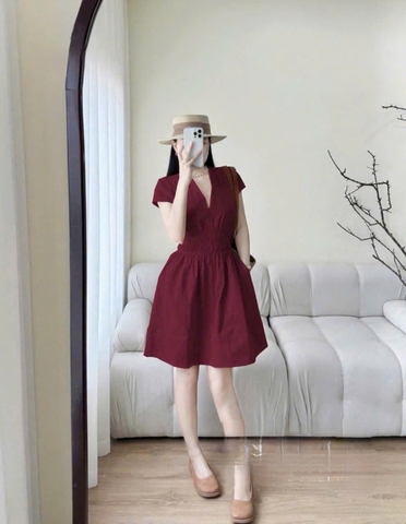✨ Dam169- Váy đỏ cạp chun eo dáng xoè tùng 2 lớp