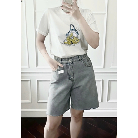 SET732- Set áo thun trắng in mèo phối quần jean lửng