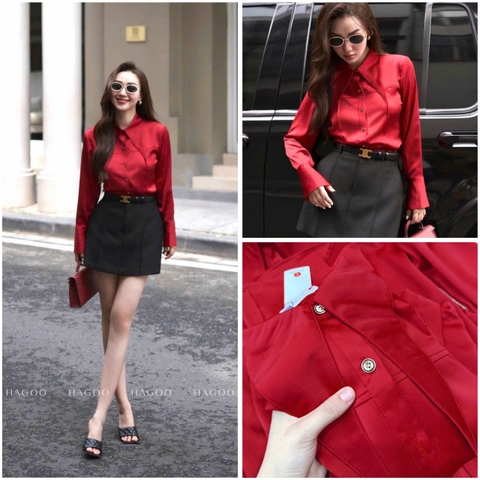 ☘️  A167-ÁO SƠ MI LỤA ĐỎ CỔ DÀI 🌺