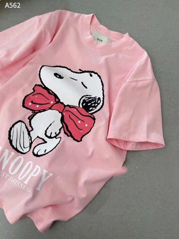 A306- Áo phông Snop smile hồng in dáng suông rộng