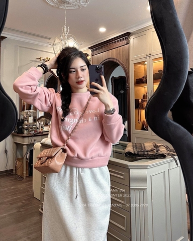 💎 SET115- SET BỘ  ÁO HỒNG MIXX CV SUÔNg MIDI ☘️