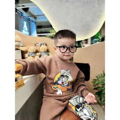 BN189-Bộ nỉ bông THỎ TAI DÀI màu nâu bé trai VNXK