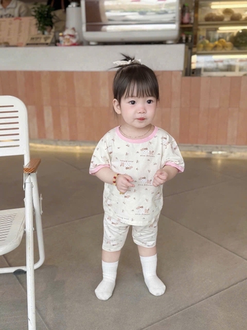 Cb356- Combo 2 bộ chó xù trắng hồng bé gái quần legging