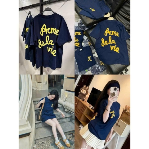 A195-Áo phông ACME chữ in nổi màu than dáng suông