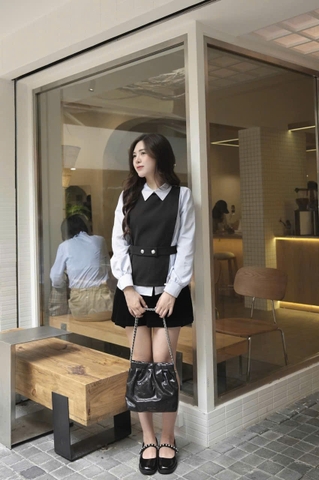 A149-Áo kiểu nữ kẻ sọc phối đai eo