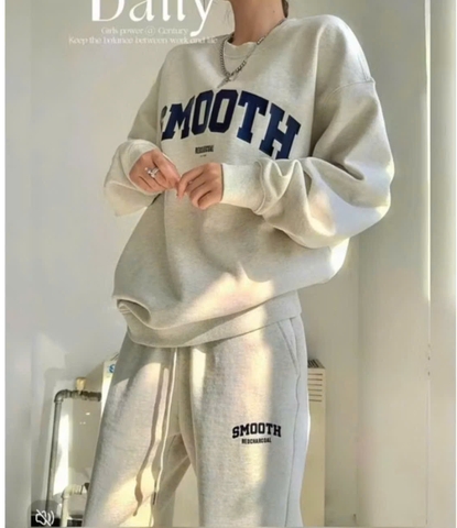 Set809 Bộ mặc nhà áo nỉ màu xám phối quần bo ống