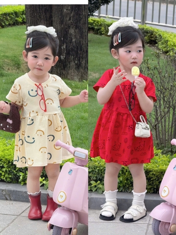 BT897-Combo 2 đầm  bé gái dáng xòe chất cotton mát lịm
