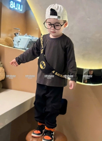 Bt723- Bộ Batman túi kéo thật trước bụng áo cotton- quầ n gió