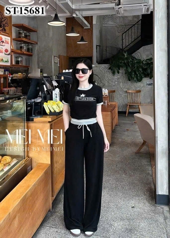 Set333- Set áo len lông thỏ cộc phối quần suông dài