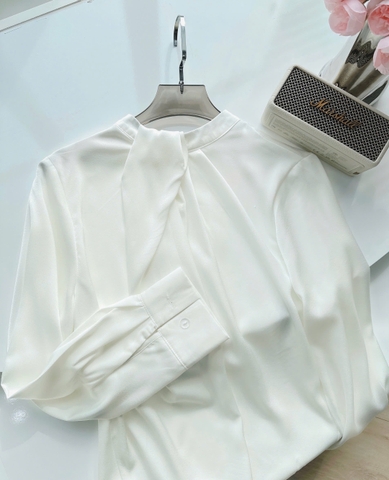 ✨A218- ÁO SƠ MI LỤA TRẮNG CỔ CÁCH ĐIỆU DÀI TAY