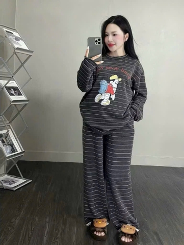 Set818- Set mặc nhà vải díp lông phối kẻ 4 màu mickey