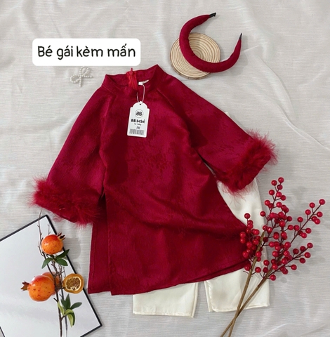 SETKID08-Set áo dài trai/gái tặng kèm mấn màu đỏ