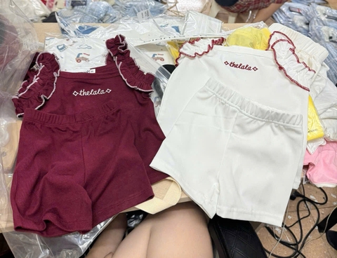 CB343- Combo 2 bộ cotton trắng đỏ bé gái thêu chữ  Thelala