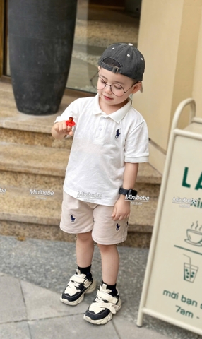 bT590- Bộ polo thêu đen mix quần kaki co giãn màu ghi