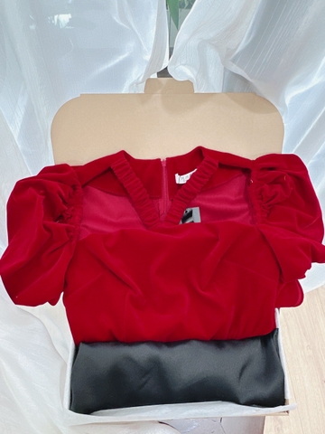 SET ÁO DÀI NHUNG CHUN CHÉO MIX QUẦN LỤA ĐEN