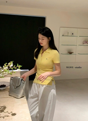 A300- Áo len polo vàng  thêu  logo nổi nhà máy full tem