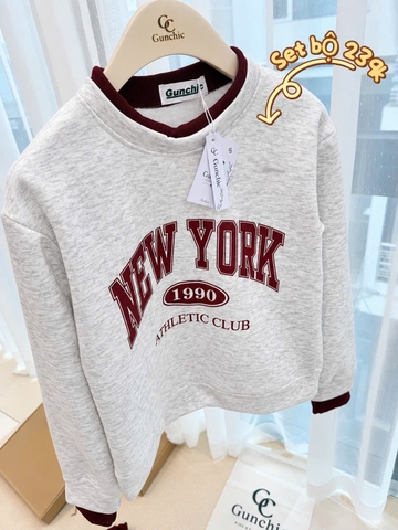 Set1060- Set nỉ haida Ny xám phối quần đỏ suông