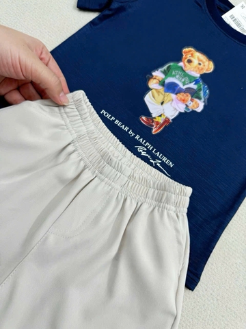 BT175- Bộ cotton mix quần cua RABBIT xanh trắng thêiu