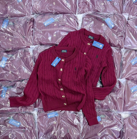 A437- Áo len cadigan vặn thừng đỏ mận thêu ngực hàng nhà máy chuẩn
