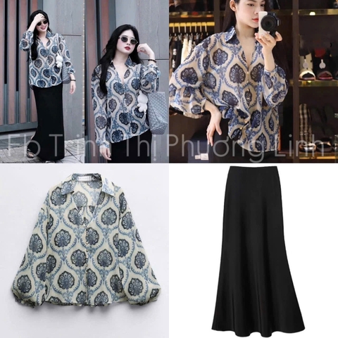 A278-  ÁO VOAN  HOẠ TIẾT. Cổ trụ  CÚC TRAI tay bồng🌿