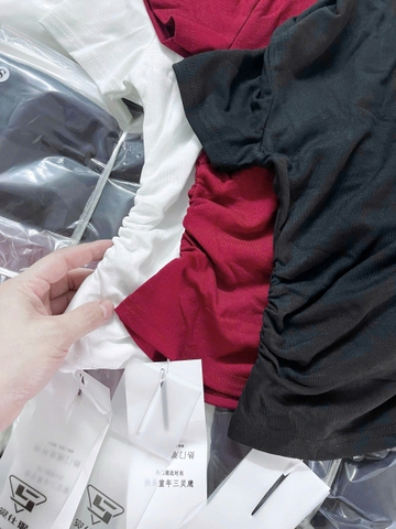 A477-Combo 3 áo thun nhún eo đỏ đen trắng vải díp mềm