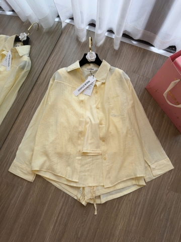 SET1011- Set áo somi vàng mơ phối quần cộc đũi TẶNG KÈM ÁO 2 DÂY