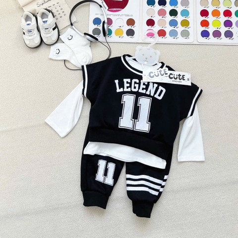 Bt660- Bộ đen trắng 3 chi tiết Legend trẻ em chất cotton