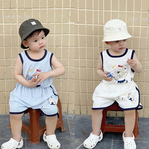 Cb357- Combo 2 bộ balo viền chất cotton in vợt trắng xanh